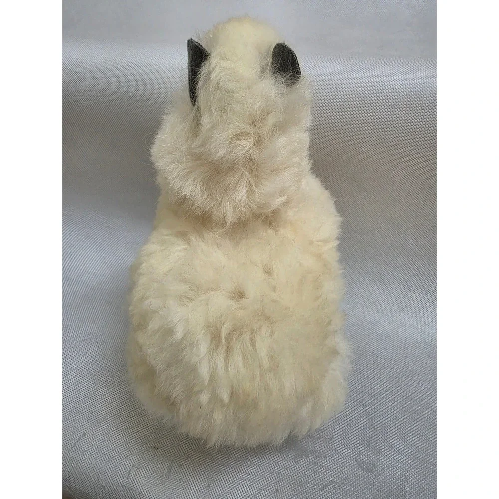 Vintage Handmade Real Alpaca Fur Llama Figurine White Small Stuffed Toy
